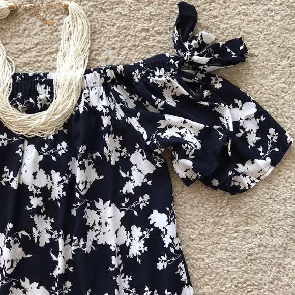 Navy Off the Shoulder Dress - Picture 6 of 8